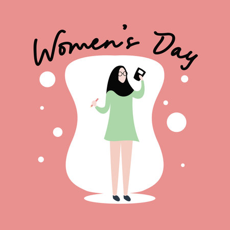 Happy women's day illustration with women in hijab. Women's day background illustration vectorのイラスト素材