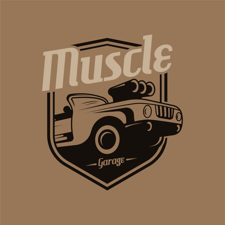 Retro car logo design. Vintage vehicle logo design concept. Retro american muscle car logo. Vintage vehicle collection logoのイラスト素材