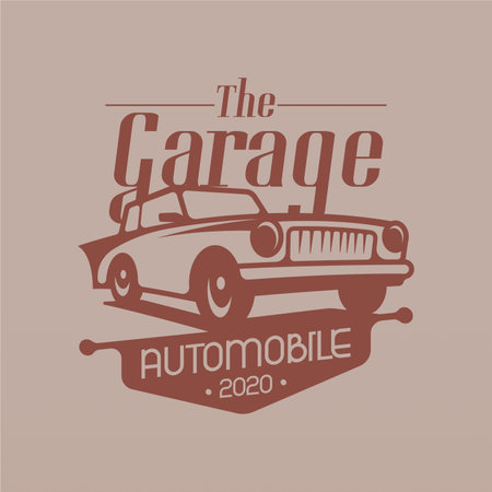 Retro car logo design. Vintage vehicle logo design concept. Retro american muscle car logo. Vintage vehicle collection logoのイラスト素材