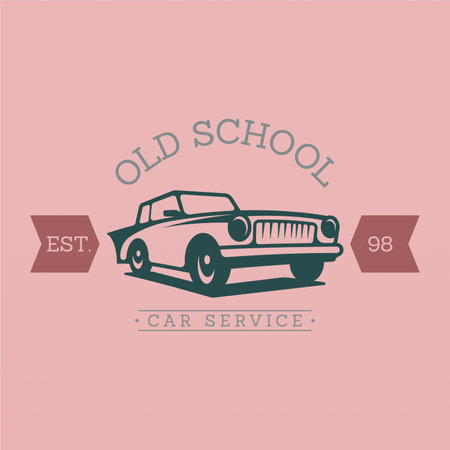 Retro car logo design. Vintage vehicle logo design concept. Retro american muscle car logo. Vintage vehicle collection logoのイラスト素材