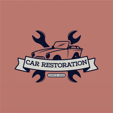 Retro car logo design. Vintage vehicle logo design concept. Retro american muscle car logo. Vintage vehicle collection logoのイラスト素材