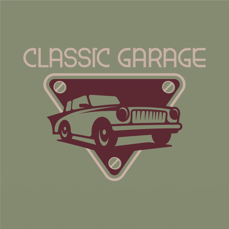 Retro car logo design. Vintage vehicle logo design concept. Retro american muscle car logo. Vintage vehicle collection logoのイラスト素材