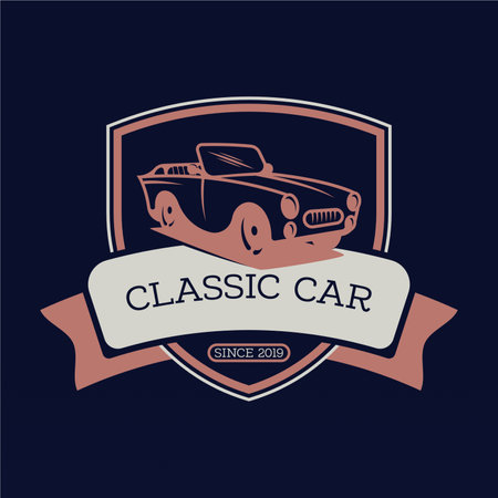 Retro car logo design. Vintage vehicle logo design concept. Retro american muscle car logo. Vintage vehicle collection logoのイラスト素材