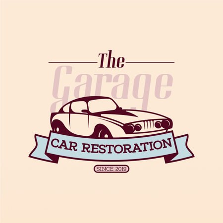 Retro car logo design. Vintage vehicle logo design concept. Retro american muscle car logo. Vintage vehicle collection logoのイラスト素材