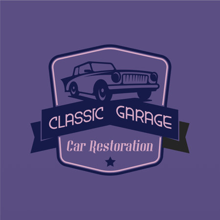 Retro car logo design. Vintage vehicle logo design concept. Retro american muscle car logo. Vintage vehicle collection logoのイラスト素材