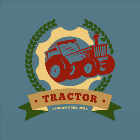 Farm tractor logo design. Tractor logo for agricultural farming. Farm tractor logo design templateのイラスト素材