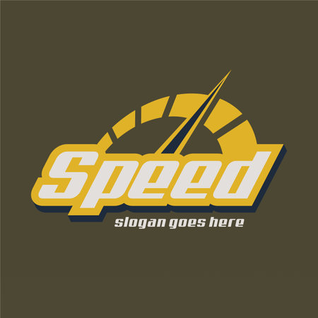 Speed logo design with speedometer. Technology automotive logo conceptのイラスト素材
