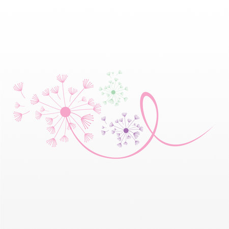 Simple logo design of dandelion flower. Dandelion flower logo template. Flying flower logoのイラスト素材