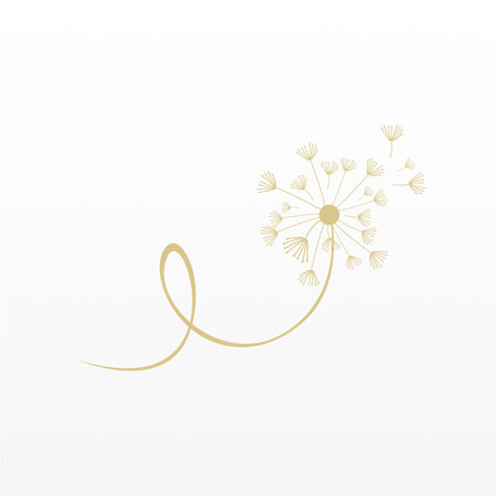 Simple logo design of dandelion flower. Dandelion flower logo template. Flying flower logoのイラスト素材