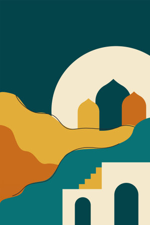 Bohemian wall decor. Middle East wall art decoration background. Printable desert wall art decorationのイラスト素材