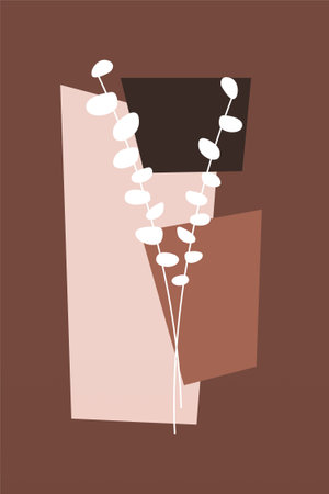 Printable wall decor leaf boho poster art. Leaf boho mid century wall art decorationのイラスト素材