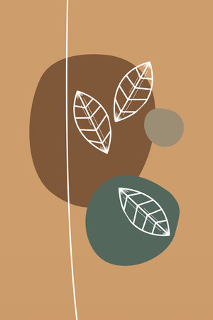 Printable wall decor leaf boho poster art. Leaf boho mid century wall art decorationのイラスト素材