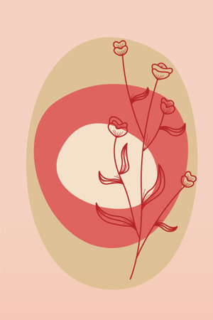 Printable wall decor leaf boho poster art. Leaf boho mid century wall art decorationのイラスト素材