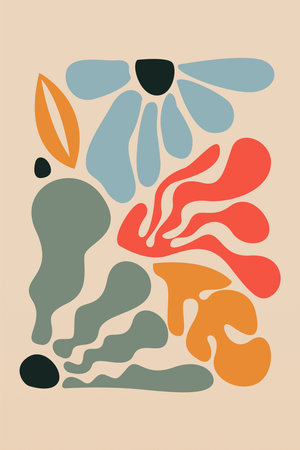 Colorful abstract botanical wall art decoration. Abstract botanical wall decorのイラスト素材