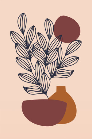 Boho Botanical Leaves Wall Art. Botanical Boho Shapes Wall Decor. Printable Boho Home Decorのイラスト素材