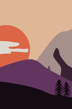 Abstract landscape scandinavian wall decor. Printable landscape wall art poster. Boho wall art printのイラスト素材