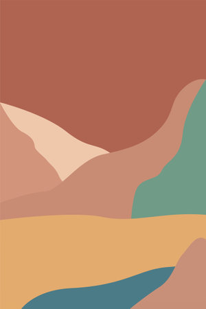 Abstract landscape scandinavian wall decor. Printable landscape wall art poster. Boho wall art printのイラスト素材