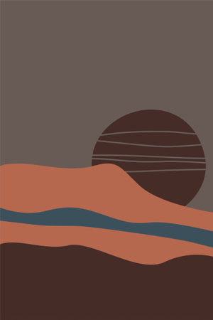 Abstract landscape scandinavian wall decor. Printable landscape wall art poster. Boho wall art printのイラスト素材