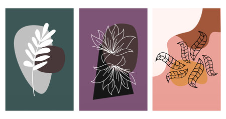 Printable wall decor leaf boho poster art. Leaf boho mid century wall art decorationのイラスト素材