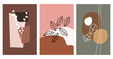 Printable wall decor leaf boho poster art. Leaf boho mid century wall art decorationのイラスト素材