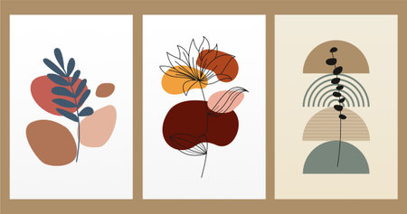 Printable wall decor leaf boho poster art. Leaf boho mid century wall art decorationのイラスト素材