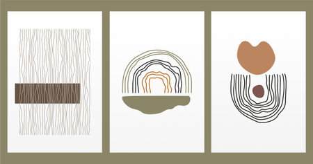 Neutral Abstract Wall Art. Minimalist Geometric Printable.  Abstract Boho Printable Wall Decorのイラスト素材