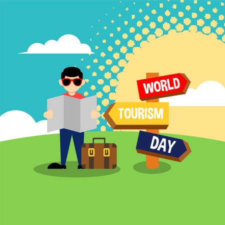 International world tourism day background illustration. World tourism day illustration web bannerのイラスト素材