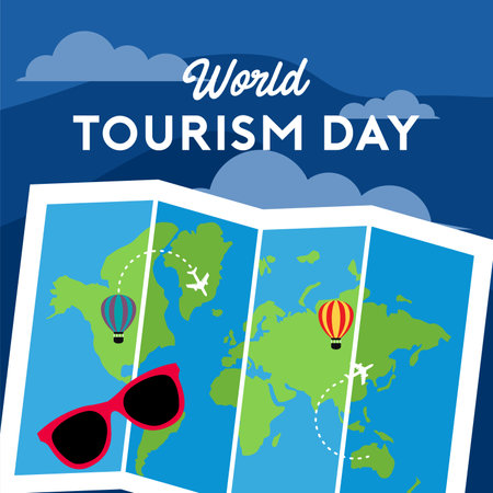 International world tourism day background illustration. World tourism day illustration web bannerのイラスト素材