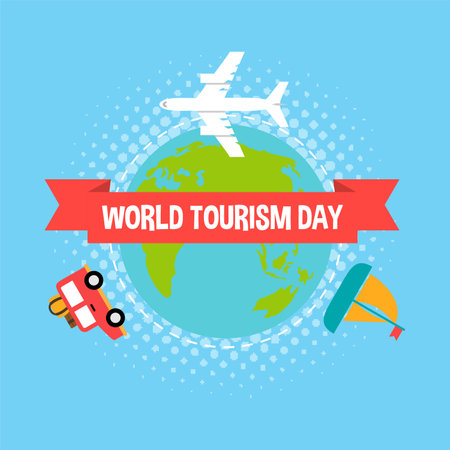 International world tourism day background illustration. World tourism day illustration web bannerのイラスト素材