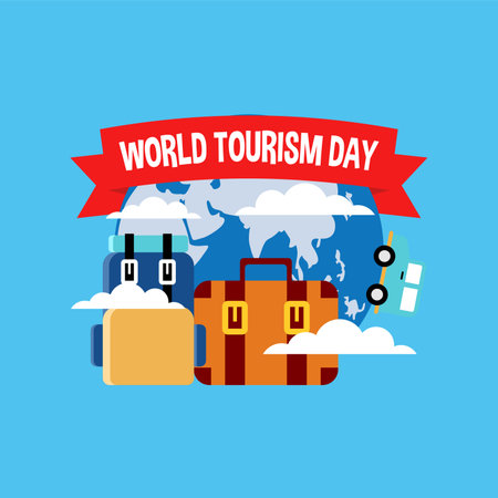 International world tourism day background illustration. World tourism day illustration web bannerのイラスト素材
