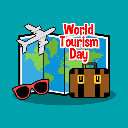 International world tourism day background illustration. World tourism day illustration web bannerのイラスト素材