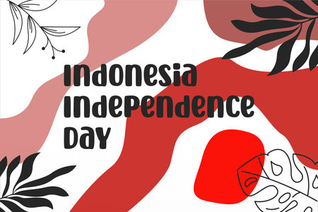 Indonesia independence day background illustration in bohemian design style. Indonesia independence day in botanical boho styleのイラスト素材