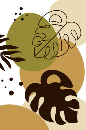 Monstera leaf wall art decoration poster. Botanical monstera wall decor. Printable monstera leaf nature wall artのイラスト素材