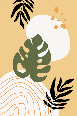 Monstera leaf wall art decoration poster. Botanical monstera wall decor. Printable monstera leaf nature wall artのイラスト素材
