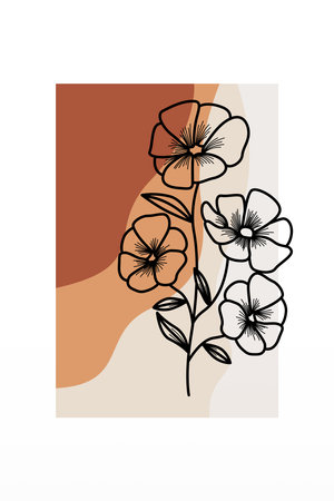 Abstract botani wall art decoration. Boho flower wall decor printable poster. Flower wall art home decoration posterのイラスト素材