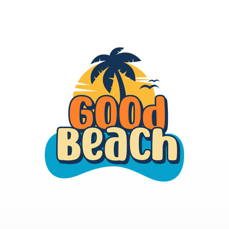 Beach logo design template. Summer beach logotype design concept. Open sea logo design concept templateのイラスト素材