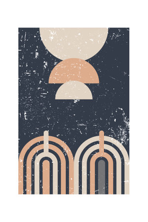 Mid Century Modern Boho Wall Art. Boho Print Wall Decor. Printable Abstract Geometric Wall Art Decorationのイラスト素材
