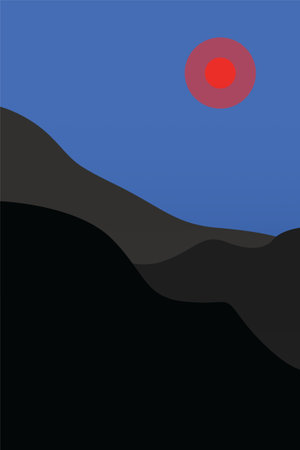 Abstract Landscape Printable Wall Art. Mountains Trees Printable Wall Decor. Boho Landscape Posterのイラスト素材