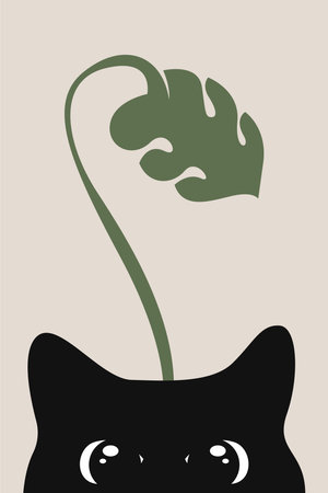 Cat Print Wall Art Nursery Decor Minimalist Neutral. Cat Canvas Painting Modern Room Decor Poster. Boho Cat Wall Art Decorationのイラスト素材