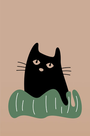 Cat Print Wall Art Nursery Decor Minimalist Neutral. Cat Canvas Painting Modern Room Decor Poster. Boho Cat Wall Art Decorationのイラスト素材