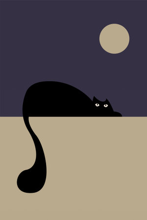 Cat Print Wall Art Nursery Decor Minimalist Neutral. Cat Canvas Painting Modern Room Decor Poster. Boho Cat Wall Art Decorationのイラスト素材