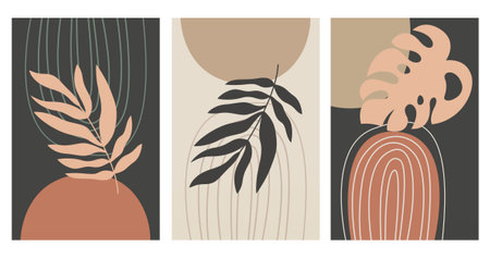 Printable Art Prints. Boho Art Posters. Gallery Wall Decor. Mid Century Modern Wall Art Decoration. Boho Home Decorのイラスト素材