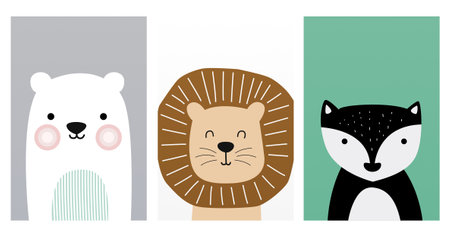 Nursery Wall Art Animals Baby Poster. Printable Cute Animal Nursery Wall Decor Posterのイラスト素材
