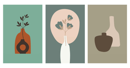 Abstract botani wall art decoration. Boho flower wall decor printable poster. Flower wall art home decoration posterのイラスト素材