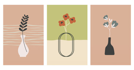 Abstract botani wall art decoration. Boho flower wall decor printable poster. Flower wall art home decoration posterのイラスト素材