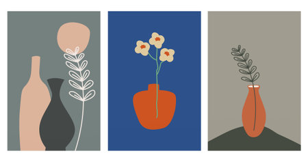 Abstract botani wall art decoration. Boho flower wall decor printable poster. Flower wall art home decoration posterのイラスト素材