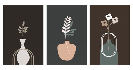 Abstract botani wall art decoration. Boho flower wall decor printable poster. Flower wall art home decoration posterのイラスト素材