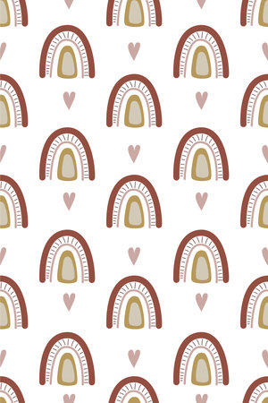 Scandinavian rainbow seamless pattern background. Nursery rainbow backgroundのイラスト素材
