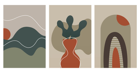 Boho Wall Art Poster, Mid Century Art Prints, Modern Wall Decorのイラスト素材