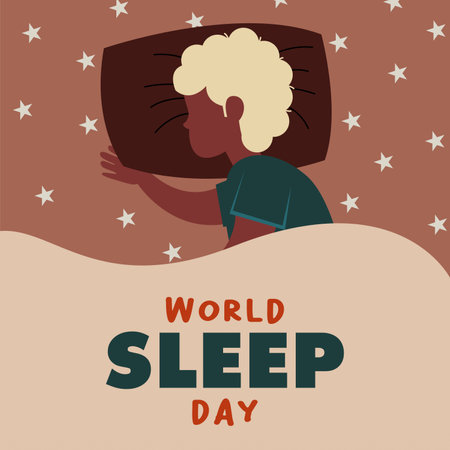 World sleep day background illustrtaion. Person sleeping in bed backgroundのイラスト素材